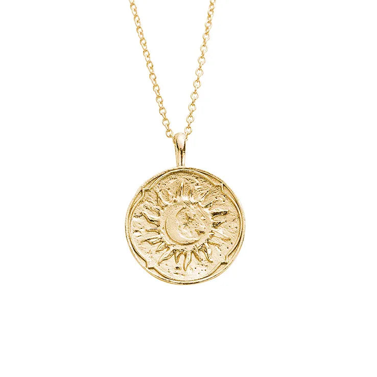 Moon and Sun - 18k Gold Plated Coin pendant necklace 925 sterling silver